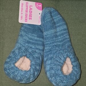 Ladies Sweater Knit Blue Slipper Socks
